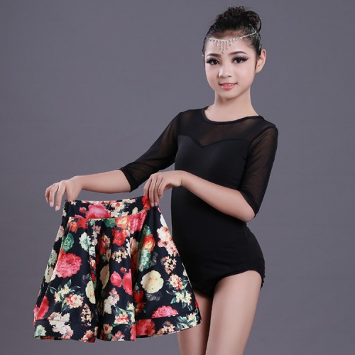 Girls floral latin dresses competition stage performance salsa chacha rumba dresses